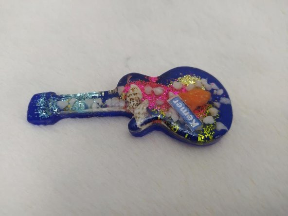 Deniz Kabuklu Gitar Tasarım Epoksi Mıknatıslı Magnet Kemer Yazılı Buzdolabı Süsü