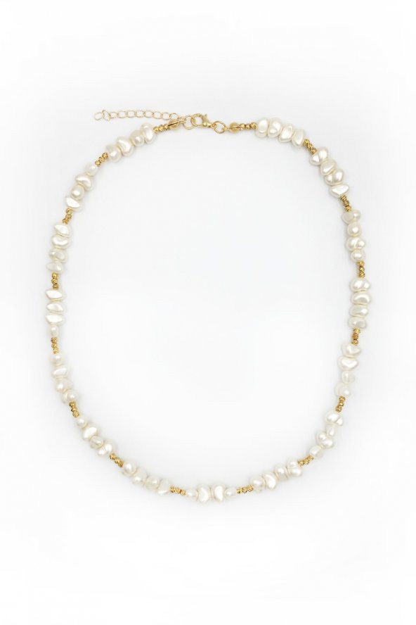 Barok İncili Altın Boncuk Choker Kolye - 2