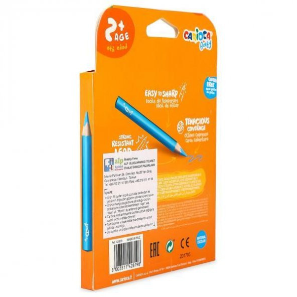 Carioca Jumbo Bebek Üçgen Kuru Boya Kalemi 10 Lu 2+Yaş 42819 - 2