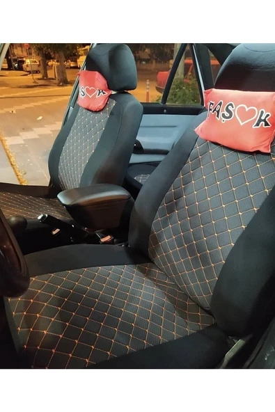 ZMR OTO AKSESUAR Mitsubishi Safir Lüks Kapitone Kumaş Oto Koltuk Kılıfı Ön ve Arka Set - Turuncu Uyumlu - 3