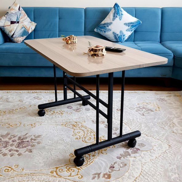 Tekerlekli Masa Orta Sehpa 60x100 Cm Siyah Metal Ayak Cordoba - 6