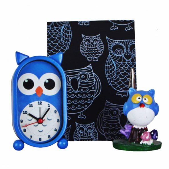 Baykuş Siyah Sayfalı Defter Baykuş Masa Saati Baykuş Notluk - 1
