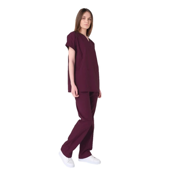 Şensel, Kadın Hastane Takım, V Yaka, Bordo -48E1115- İş Elbisesi - 2
