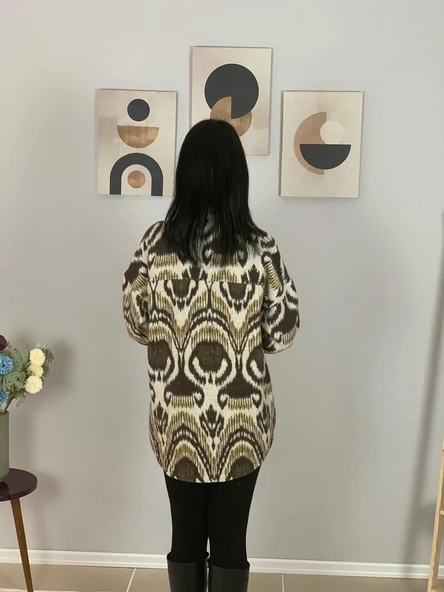 Kadın Tek Cepli Desenli Kalın Oduncu Ceket Gömlek (Hardal-Haki) - Resim 5