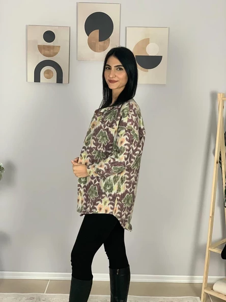 Kadın Tek Cepli Desenli Kalın Oduncu Ceket Gömlek (Mürdüm-Yeşil) - Resim 3