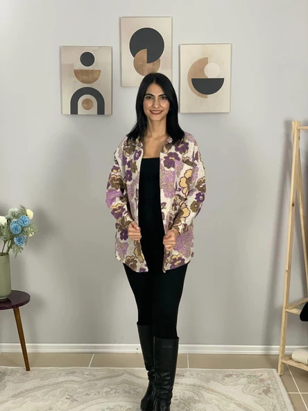 Kadın Tek Cepli Desenli Kalın Oduncu Ceket Gömlek (Pembe) - Resim 3