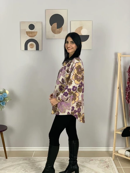 Kadın Tek Cepli Desenli Kalın Oduncu Ceket Gömlek (Pembe) - Resim 4