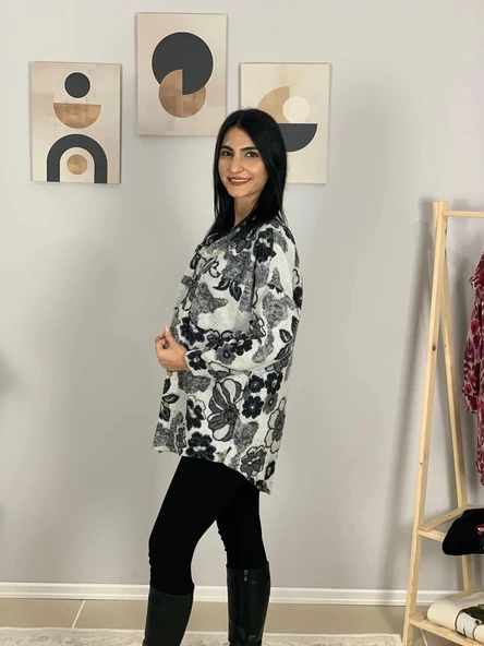 Kadın Tek Cepli Desenli Kalın Oduncu Ceket Gömlek (Siyah) - 4