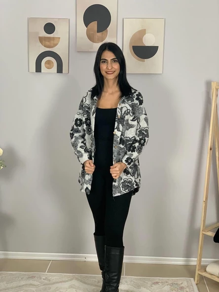 Kadın Tek Cepli Desenli Kalın Oduncu Ceket Gömlek (Siyah) - 5