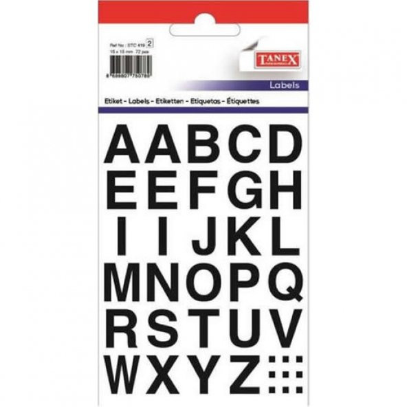 Tanex STC-419 Harfler 72 Ad. Etiket Kalın Harf Boyu 15 mm.