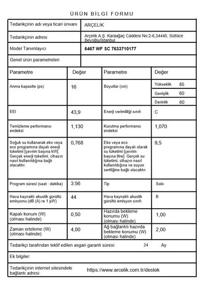 Arçelik 6467 WF SC 6+5 Programlı Bulaşık Makinesi - 9