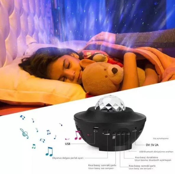 QASUL Bluetooth + USB Hoparlör Lazer Işıklı Sese Duyarlı Renkli Disko Parti Lambası - 5