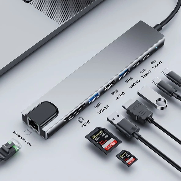 USB Hub 3.0 Usb Sürücüsü 8 in 1 - 2