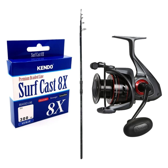 YekOutdoor Profesyonel Olta Seti Okuma Ceymar Tele surf 4.30M Surf Kamışı&Okuma Ceymar C-6000A 7+1BB Olta Makinesi