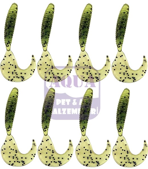 Levrek Lrf Yemi Go Fishing 6 Cm Orak Kuyruk Yeşil Benekli Silikon Yem 8 Adet  - Silikon Sahte Yem