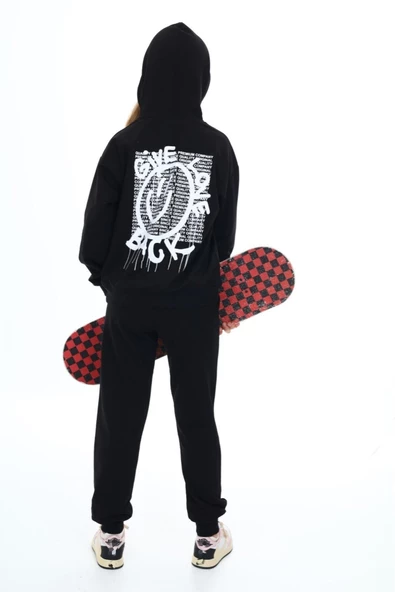 Kız Çocuk Arkası Baskılı Kapüşonlu 2 İplik Eşofman Takım Px 5051 - 3