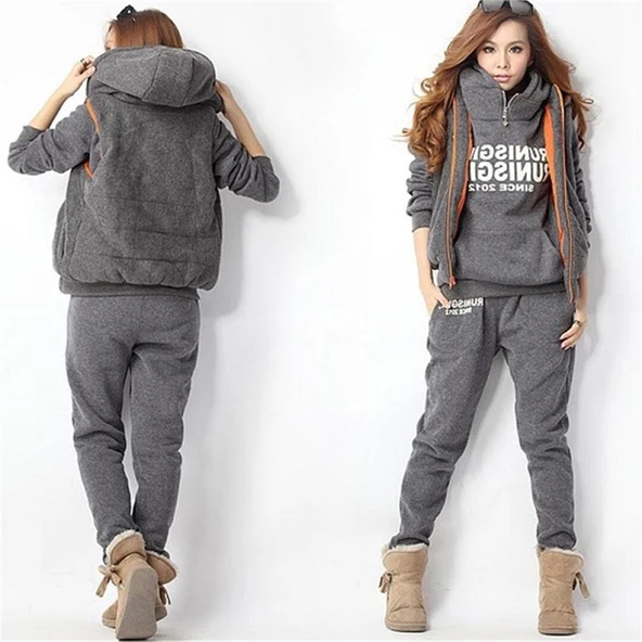 Günlük Kışlık Rahat Üçlü Kadın Eşofman Takımı - Resim 2