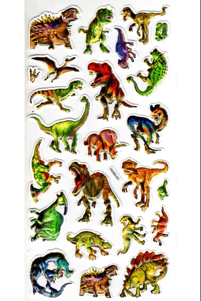 Sticker Kabartmalı Yaldızlı Stiker Çıkartma Etiket (Haa041)-23x12 cm- Vahşi Dinozorlar
