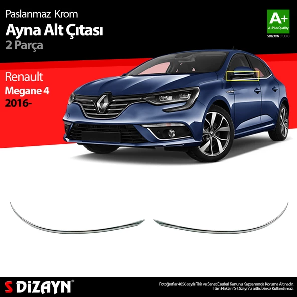 Renault Megane 4 Krom Ayna Alt Çıtası 2 Prç. 2016 2017 2018 2019 2020 2021 2022 2023 2024 2025