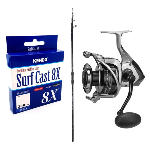 YekOutdoor Profesyonel Olta Seti Okuma Ceymar Tele surf 4.30M Surf Kamışı&Okuma Tomcat TMC-6000 Olta Makinesi