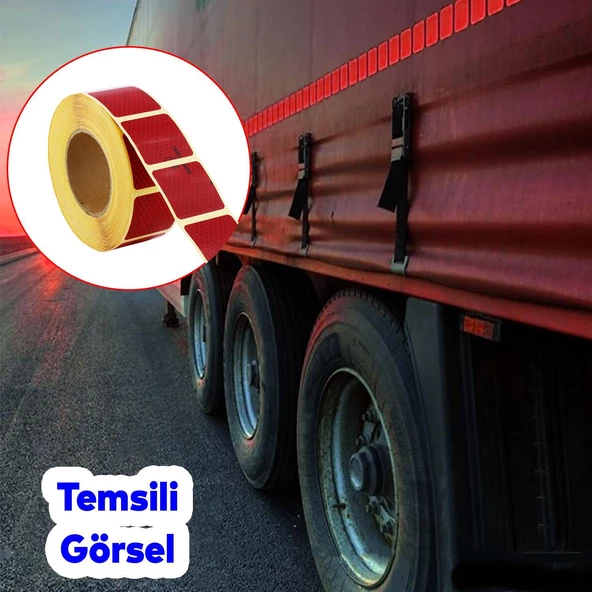 Tüvtürk Onaylı Kırmızı Kesik Reflektörlü Bant Gece Parlayan En 5 cm 10 Mt İkaz Fosforlu Reflektif - Resim 2