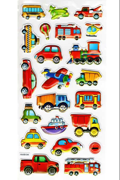 Sticker Kabartmalı Yaldızlı Stiker Çıkartma Etiket (Haa044)-23x12 cm- Araba Uçak Tren