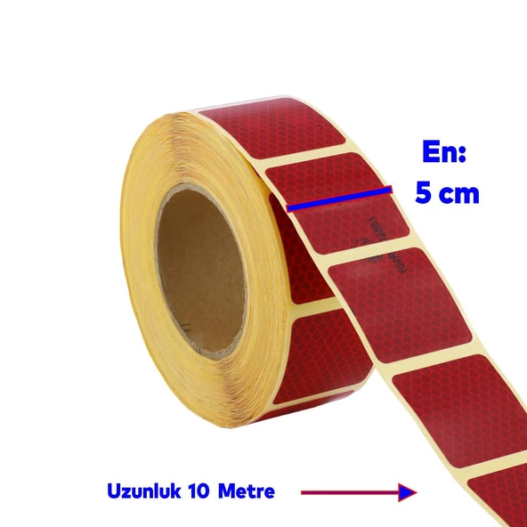 Tüvtürk Onaylı Kırmızı Kesik Reflektörlü Bant Gece Parlayan En 5 cm 10 Mt İkaz Fosforlu Reflektif - Resim 3