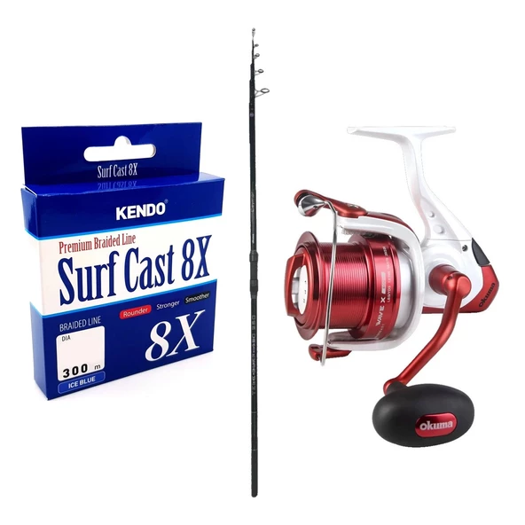 YekOutdoor Profesyonel Olta Seti Okuma Ceymar Tele surf 4.30M Surf Kamışı&Okuma Wave X-6000 3+1BB Olta Makinesi