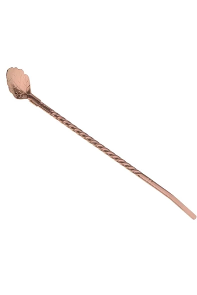 6'lı Bronz Pipetli Latte Kaşığı Kokteyl Kaşığı Ve Temizleme Fırçası, 22 Cm Yaprak Model - Resim 6