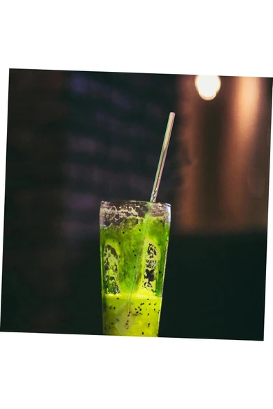 6'lı Bronz Pipetli Latte Kaşığı Kokteyl Kaşığı Ve Temizleme Fırçası, 22 Cm Yaprak Model - Resim 5