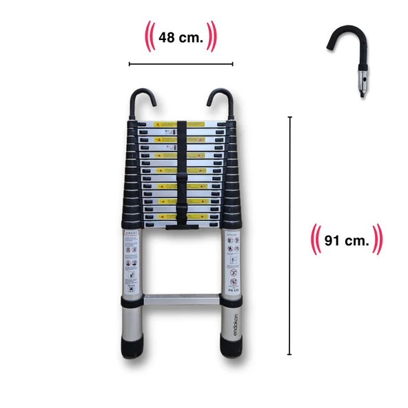 Endokon 440 cm. - 15  Basamaklı Kancalı Teleskopik Merdiven - I Tipi Uzayan Merdiven - 2