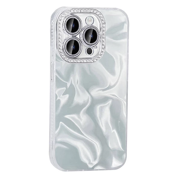 Apple iPhone 15 Pro Kılıf Kenar Bumper Parlak Desen Taşlı Esila Kapak - 2