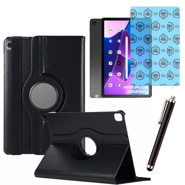 Lenovo Tab M10 Plus TB 125FU 3 Nesil Uyumlu Kılıf Ekran Koruyucu Ve Kalem Set Siyah