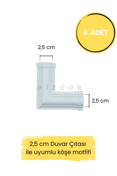 Dekoratif Boyanabilir Polimer 2,5 cm Duvar Çıtası Uyumlu Köşe Motifi