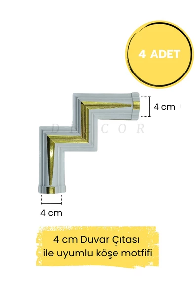 Dekoratif Polimer 4 cm Duvar Çıtası Uyumlu Sarı Beyaz Köşe Motifi