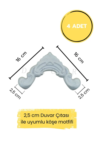 Dekoratif Boyanabilir  Polimer 2,5 cm Duvar Çıtası Uyumlu Köşe Motifi