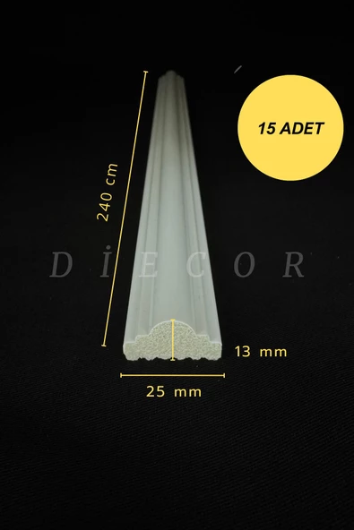 Dekoratif Boyanabilir 15 Adet 2,5 cm  Polistren Duvar Çıtası