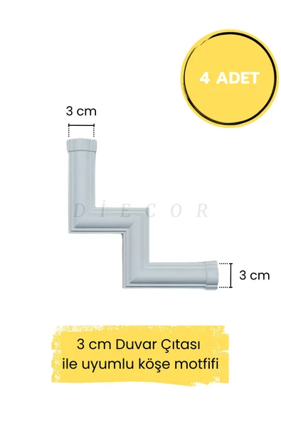 Dekoratif Boyanabilir Polimer 3 cm Duvar Çıtası Uyumlu Köşe Motifi