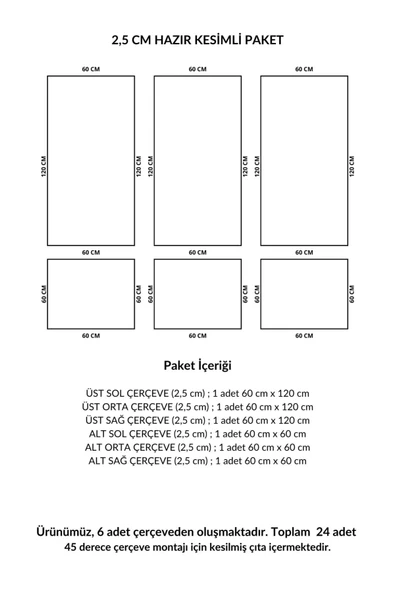 Dekoratif Boyanabilir Montaja Hazır 2.5cm Duvar Çıtası Kolay Uygulanır 3 Üst 3 alt Tasarım - Resim 2
