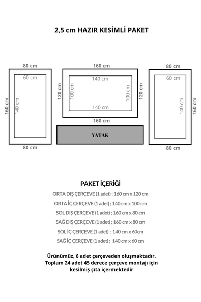 Boyanabilir Dekoratif Özel Hazır Kesim 2.5 cm Duvar Çıtası - 2