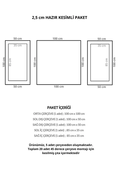 Dekoratif Boyanabilir 2,5 Cm Duvar Çıtası Hazır Kesimli 5 Adet Çerçeve Paketi - 3