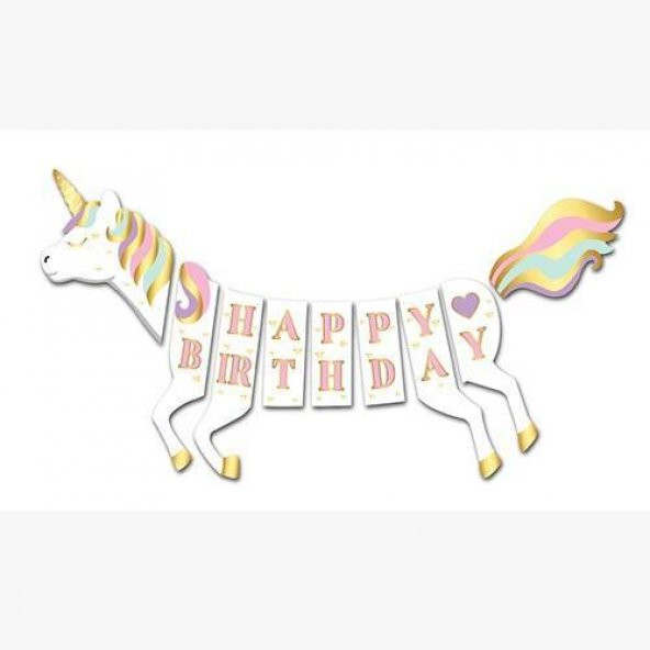 3D Happy Birthday Unicorn Banner