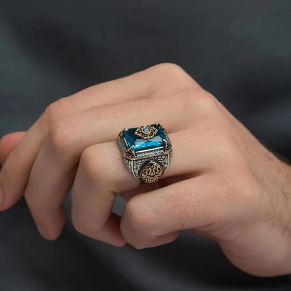 Mavi Zirkon Taşlı  Gümüş Yüzük - 9