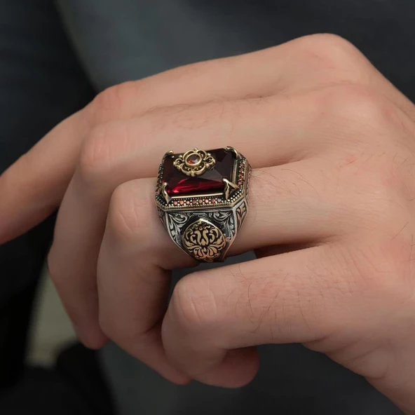 Kırmızı Zirkon Taşlı 925 Gümüş Yüzük - Resim 11