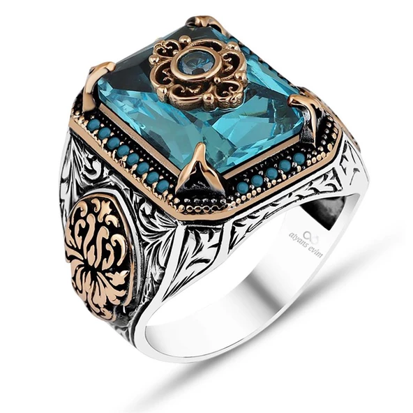 Mavi Zirkon Taşlı  Gümüş Yüzük - 10