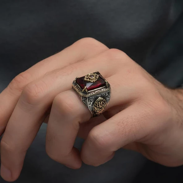 Kırmızı Zirkon Taşlı 925 Gümüş Yüzük - Resim 10