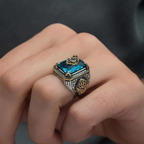Mavi Zirkon Taşlı  Gümüş Yüzük - 12