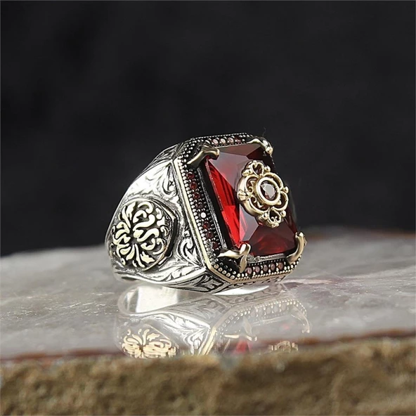 Kırmızı Zirkon Taşlı 925 Gümüş Yüzük - Resim 2