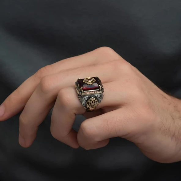 Kırmızı Zirkon Taşlı 925 Gümüş Yüzük - Resim 9