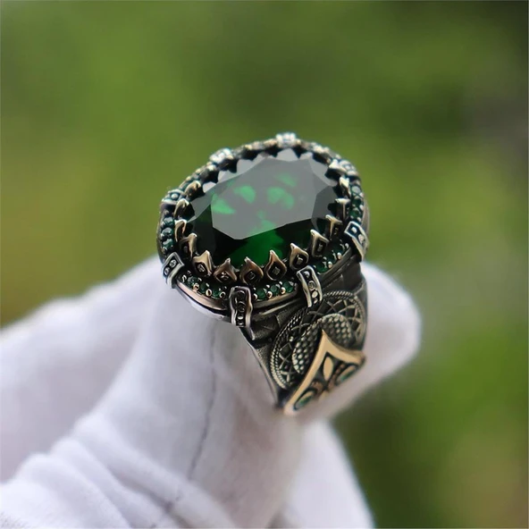 Yeşil Zirkon Taşlı 925 Gümüş Yüzük - Resim 4